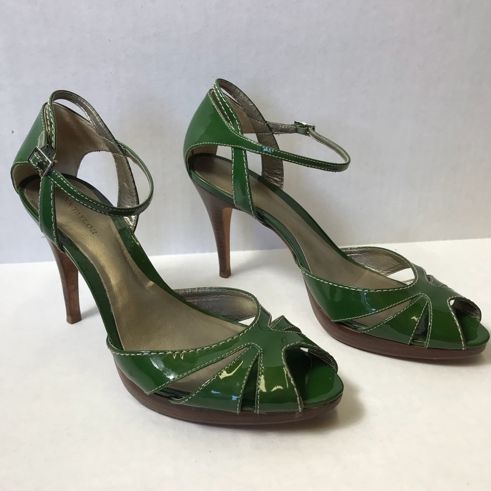 Ann Taylor High Heels Green Open Toe Size 8M